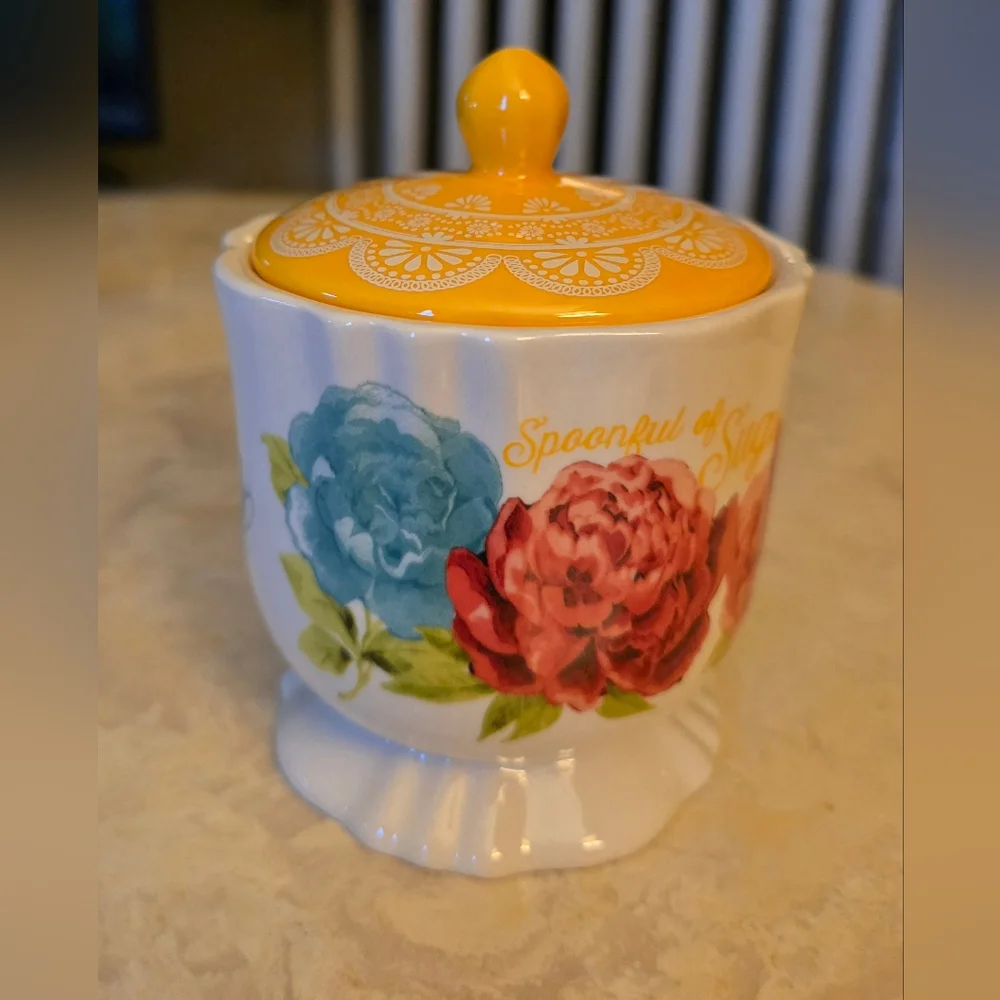 The Pioneer Woman Spoonful of Sugar Stoneware Sugar Bowl Blossom Jubilee Floral